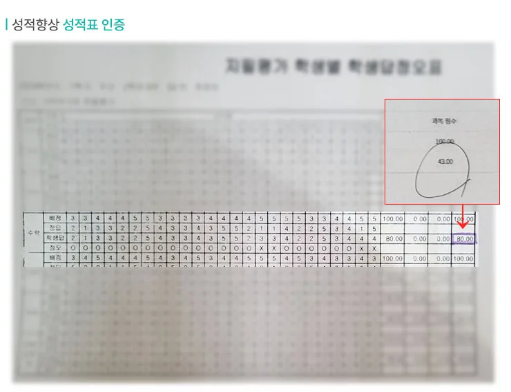 다산 중간고사학원 성적향상 사례3